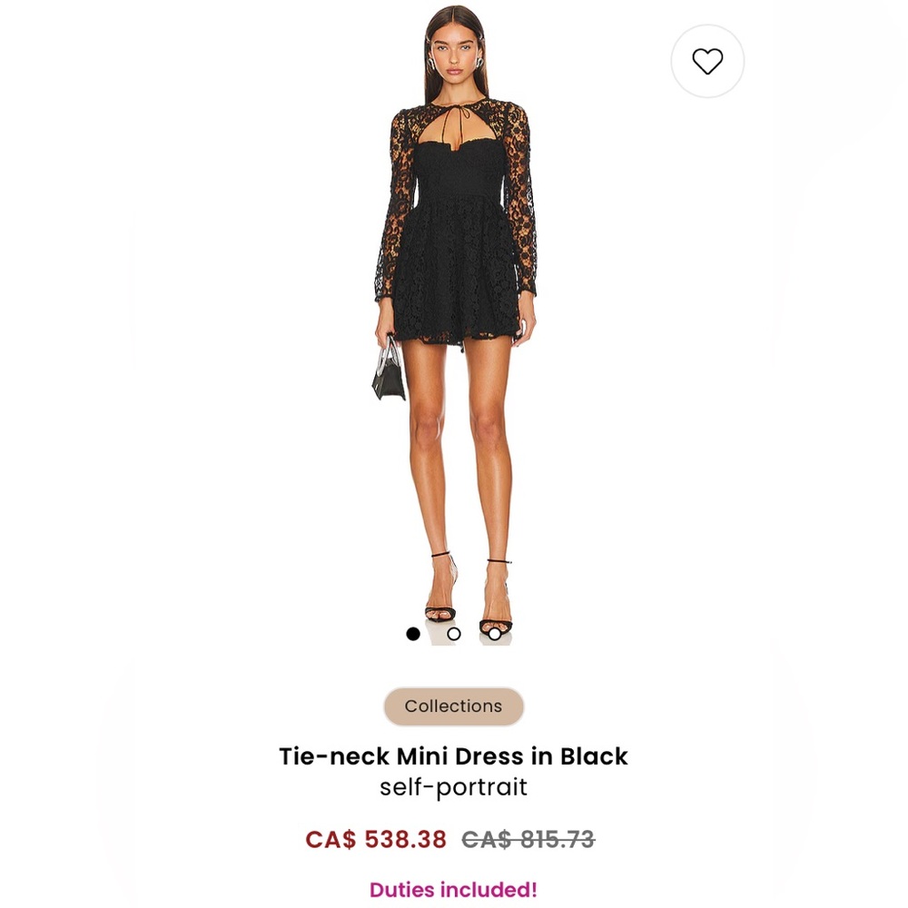 Self-Portrait Black Lace Tie-Neck Mini Dress